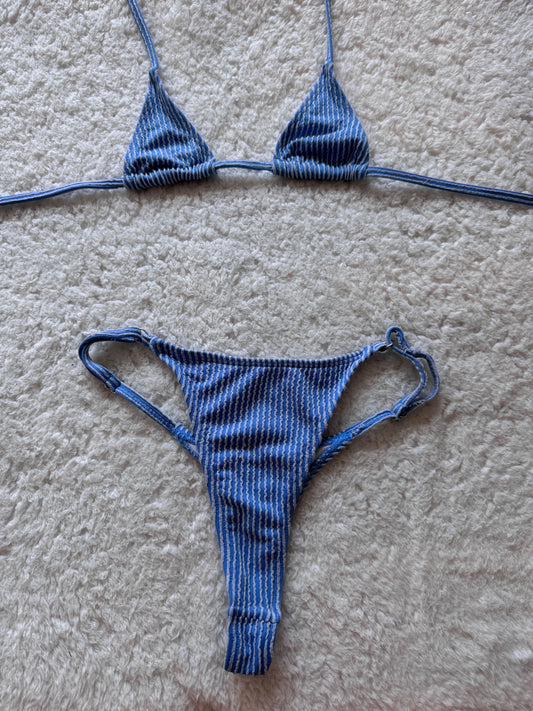 Casual Blue Stripes: Comfort Knit Lingerie Set