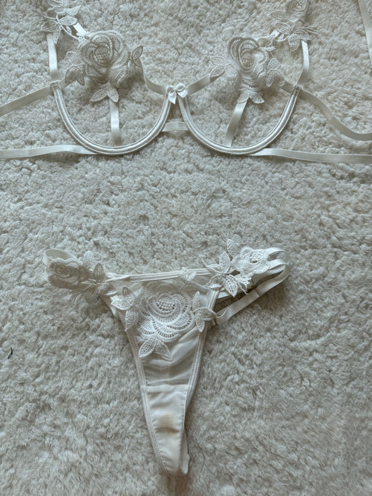 Ivory Blossom: Delicate Crochet Lace Lingerie Set